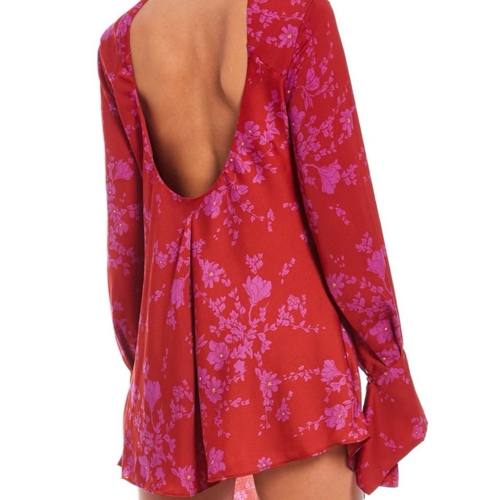 Free People Red and Purple Floral Long Sleeve Dress - Picture 2 of 9